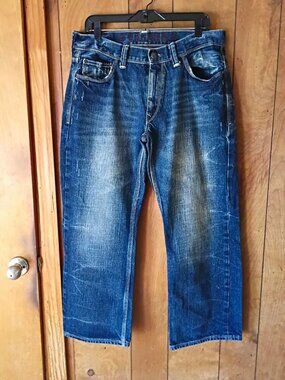 Decree Men’s Straight Leg Jeans Size 36x30 Blue Distressed Denim